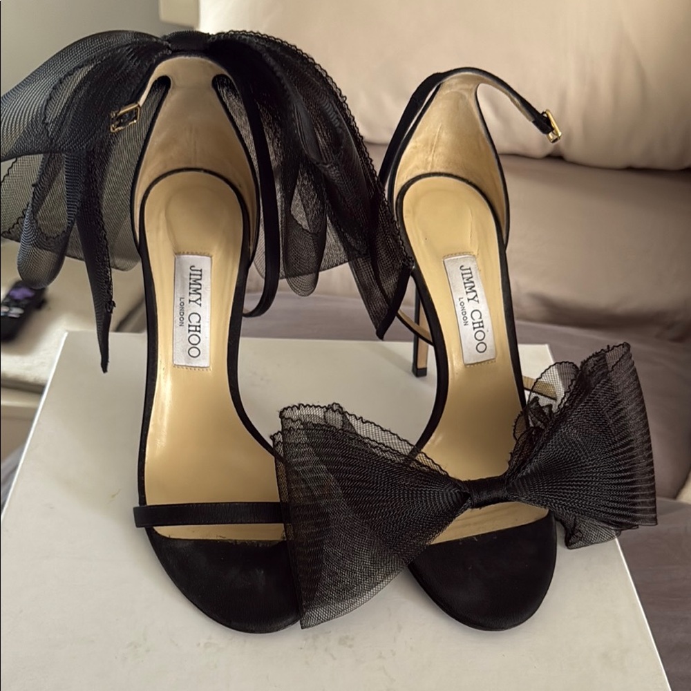 Jimmy Choo Black Mesh Bow Heels.. Worn once